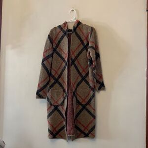 Joseph A brown plaid hooded coat/ sweater Size S NWT